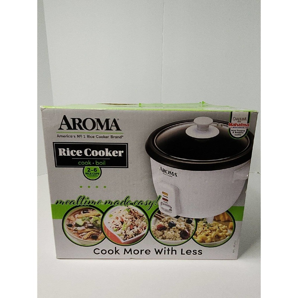 6 Cup Non-Stick Pot Style 3 Piece Rice Cooker, White Pot by Aroma 1.5 Quarts